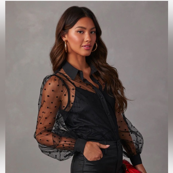 Vici Collection Tulle Polka Dot Top - like new - Picture 3 of 5